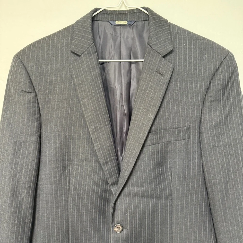 Ralph Ralph Lauren Wool Pinstripe Blazer Mens 40L Career Office Suit Jacket Gray
